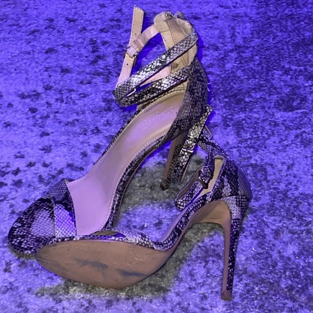 Charlotte Russe Snakeskin Double Buckle Ankle Strap Sandal Heels Size: 8